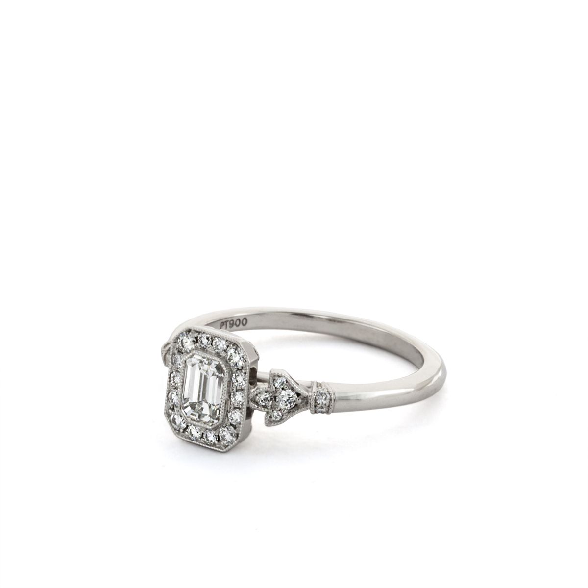 Roslyn Collection Platinum Octagonal Halo With Diamond Floral Sides Engagement Mounting